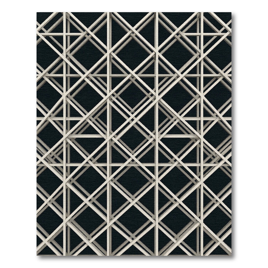 Modern Architectural Diagonal Grid Monochromatic Rug