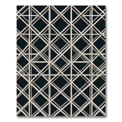 Modern Architectural Diagonal Grid Monochromatic Rug