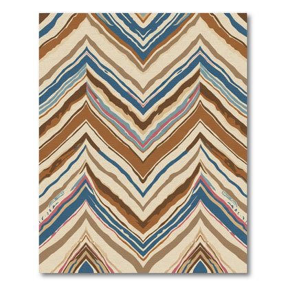Earthy Blue Zigzag Chevron Stripes Rug