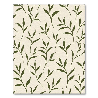 Olive Green Stemmed Foliage Pattern Rug