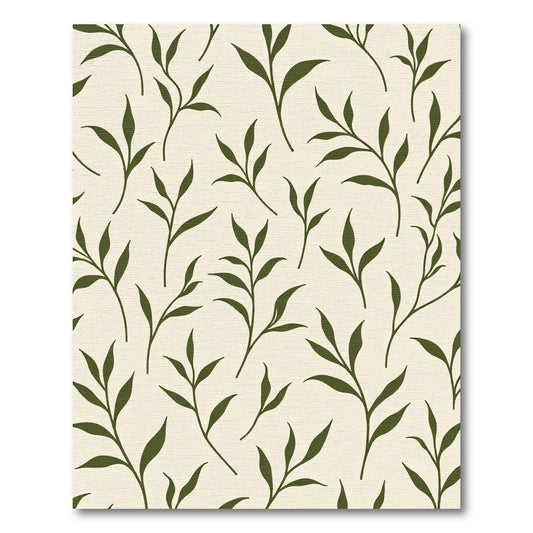 Olive Green Stemmed Foliage Pattern Rug