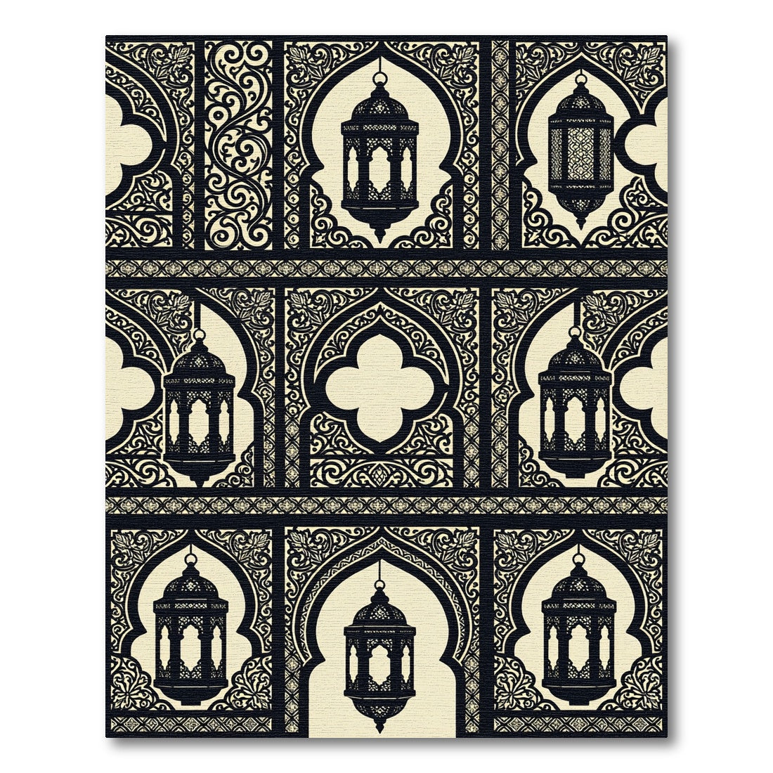 Black Ivory Lantern Archway Mosaic Rug