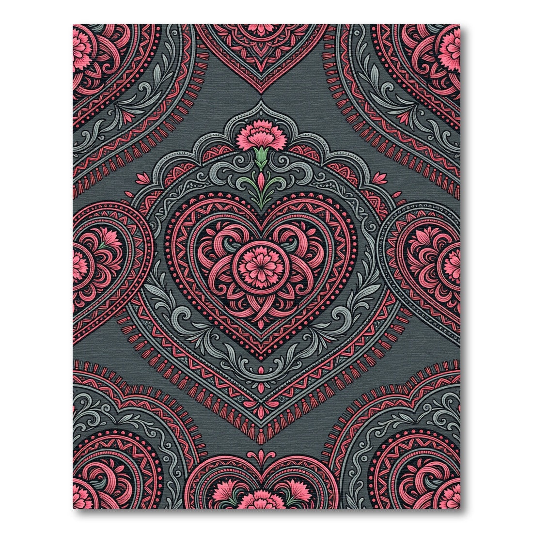 Vibrant Pink Floral Arch Heart Rug