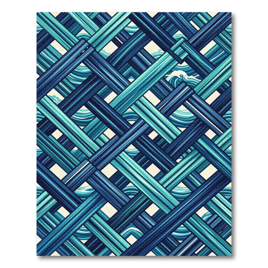Geometric Blue Woven Tidal Wave Rug