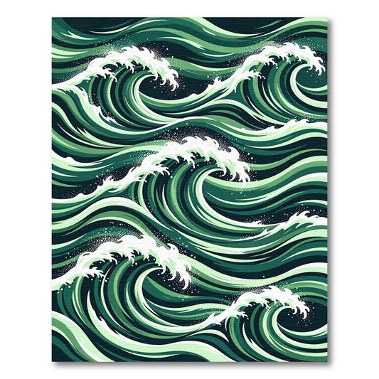 Deep Emerald Wavy Ocean Crests Rug