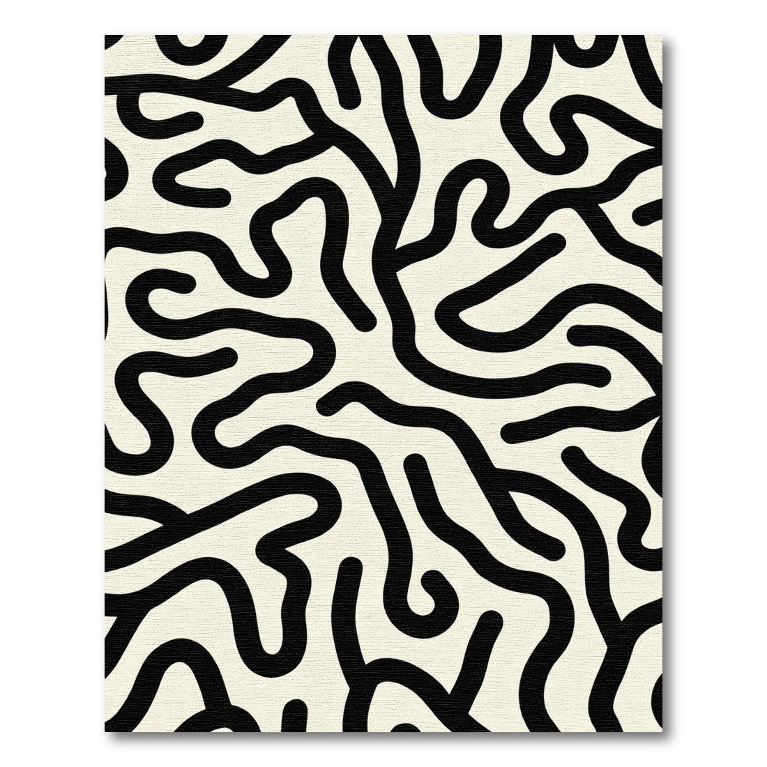 Black Organic Abstract Maze Rug