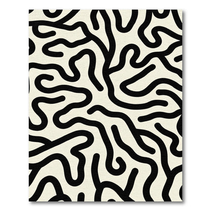 Black Organic Abstract Maze Rug