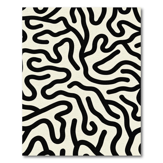 Black Organic Abstract Maze Rug