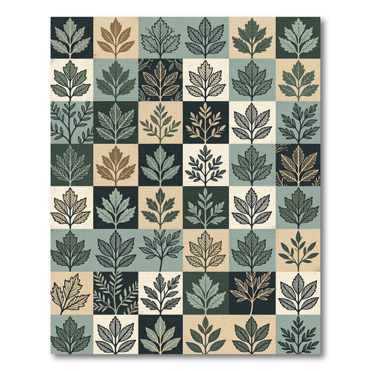 Earthy Tones Leafy Grid Composition Rug