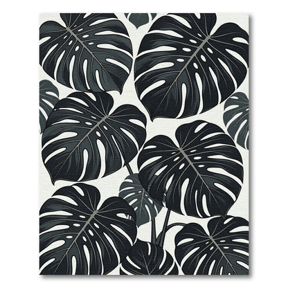 Monstera Leaves Dark Foliage Splash Rug