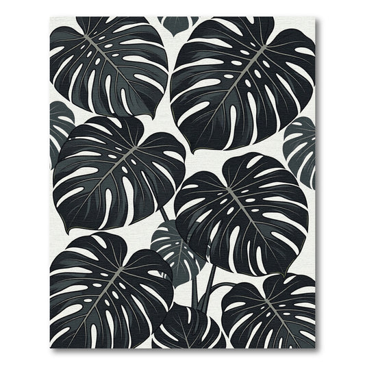 Monstera Leaves Dark Foliage Splash Rug