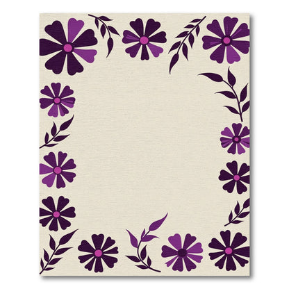 Purple Floral Leaf Border Rug