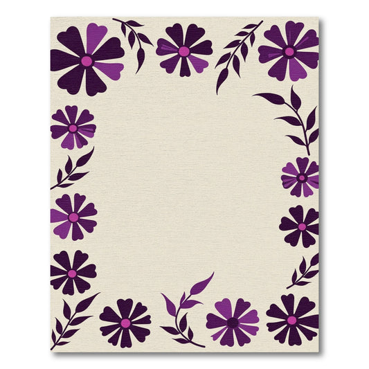 Purple Floral Leaf Border Rug