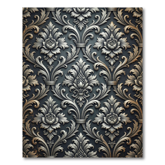 Ornate Silver Floral Damask Rug