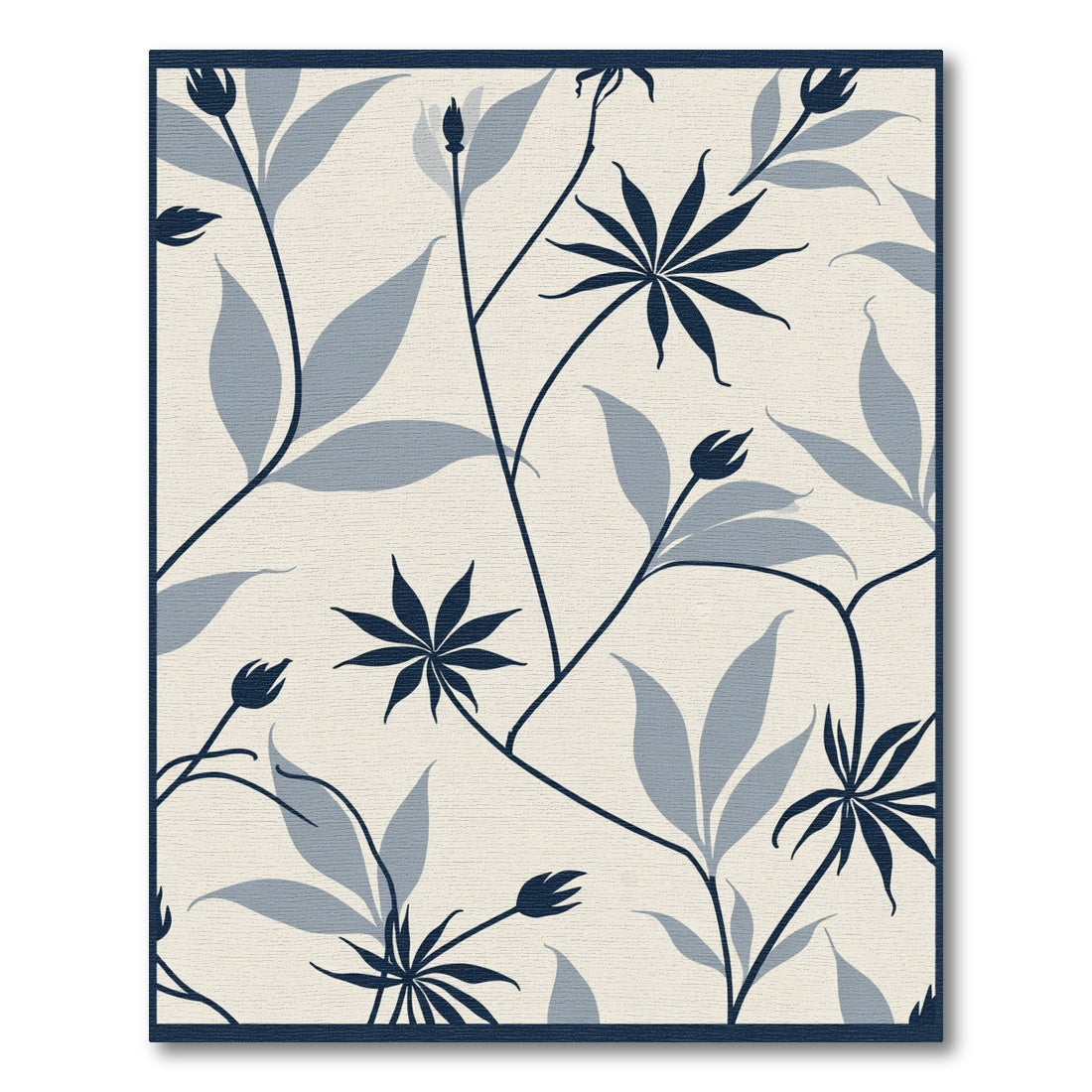 Navy Blue Botanical Garden Flowing Vines Rug