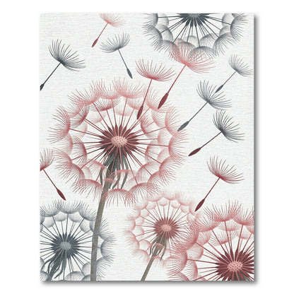 Whimsical Coral Gray Dandelion Field Rug