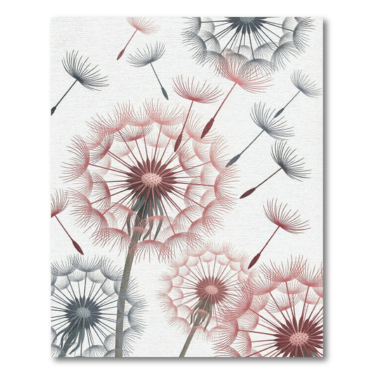 Whimsical Coral Gray Dandelion Field Rug