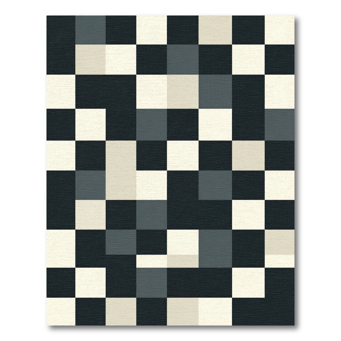 Modern Monochrome Square Block Grid Rug
