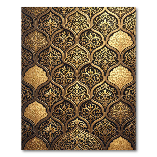 Elegant Gold Curlicue Damask Scroll Decor Rug