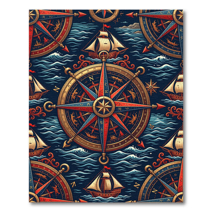 Nautical Compass Gold Ship Navy Ocean Rug