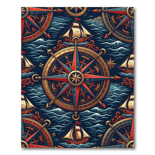Nautical Compass Gold Ship Navy Ocean Rug