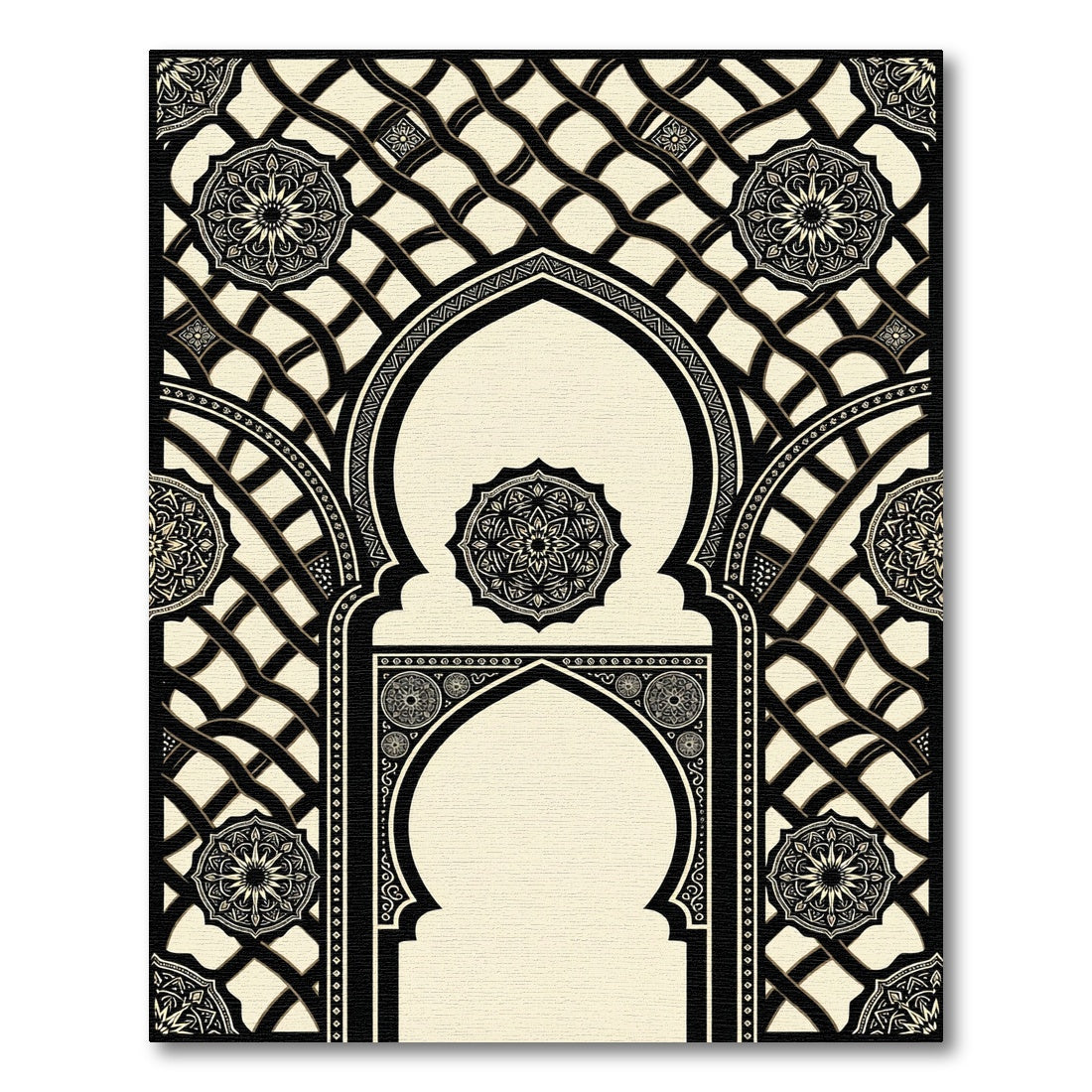 Elegant Monochrome Arched Geometric Mandala Rug
