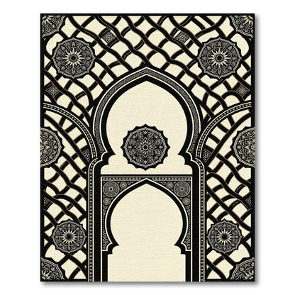 Elegant Monochrome Arched Geometric Mandala Rug