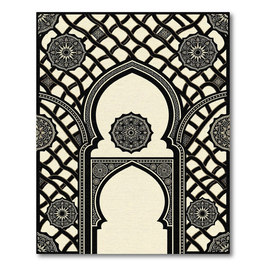 Elegant Monochrome Arched Geometric Mandala Rug