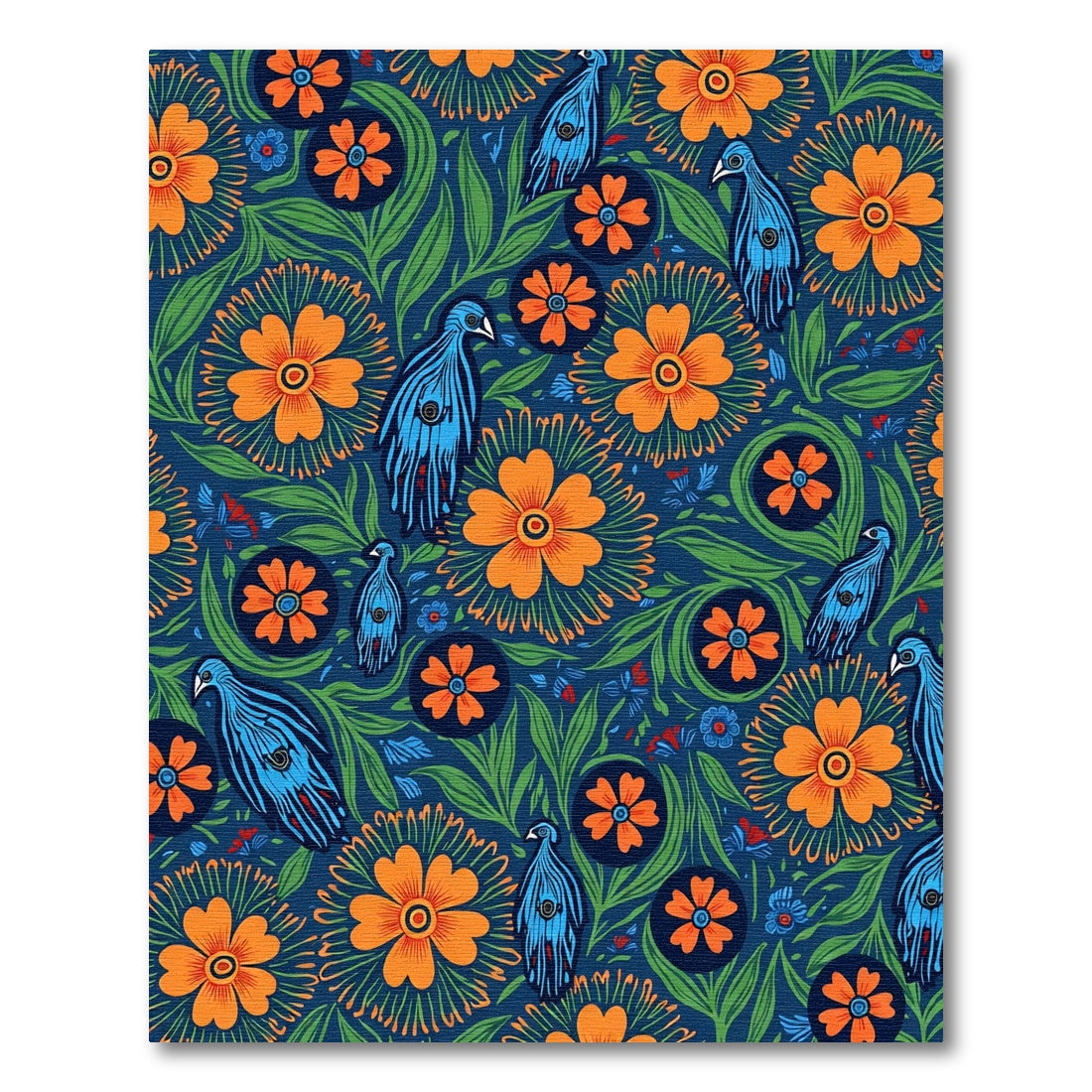 Vibrant Blue Birds Orange Floral Garden Rug