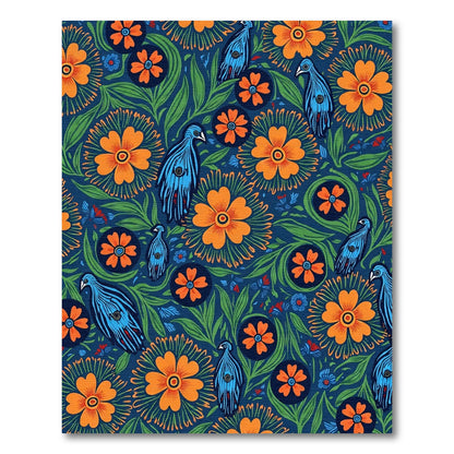 Vibrant Blue Birds Orange Floral Garden Rug