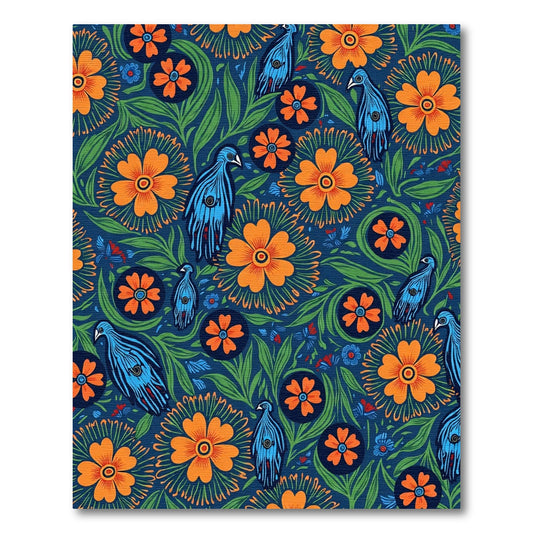 Vibrant Blue Birds Orange Floral Garden Rug