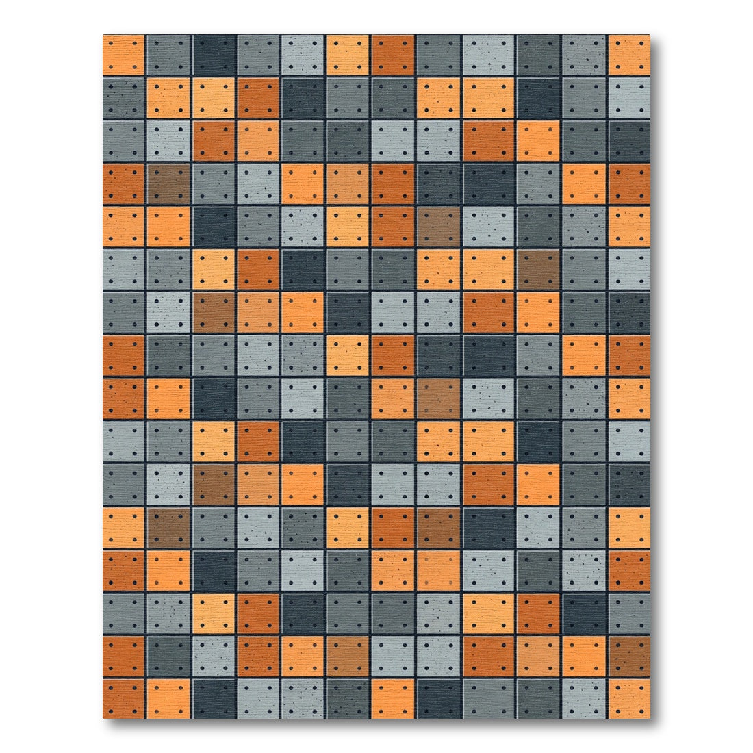 Modern Orange Gray Tile Pattern Rug