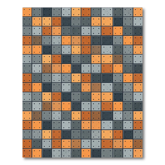 Modern Orange Gray Tile Pattern Rug