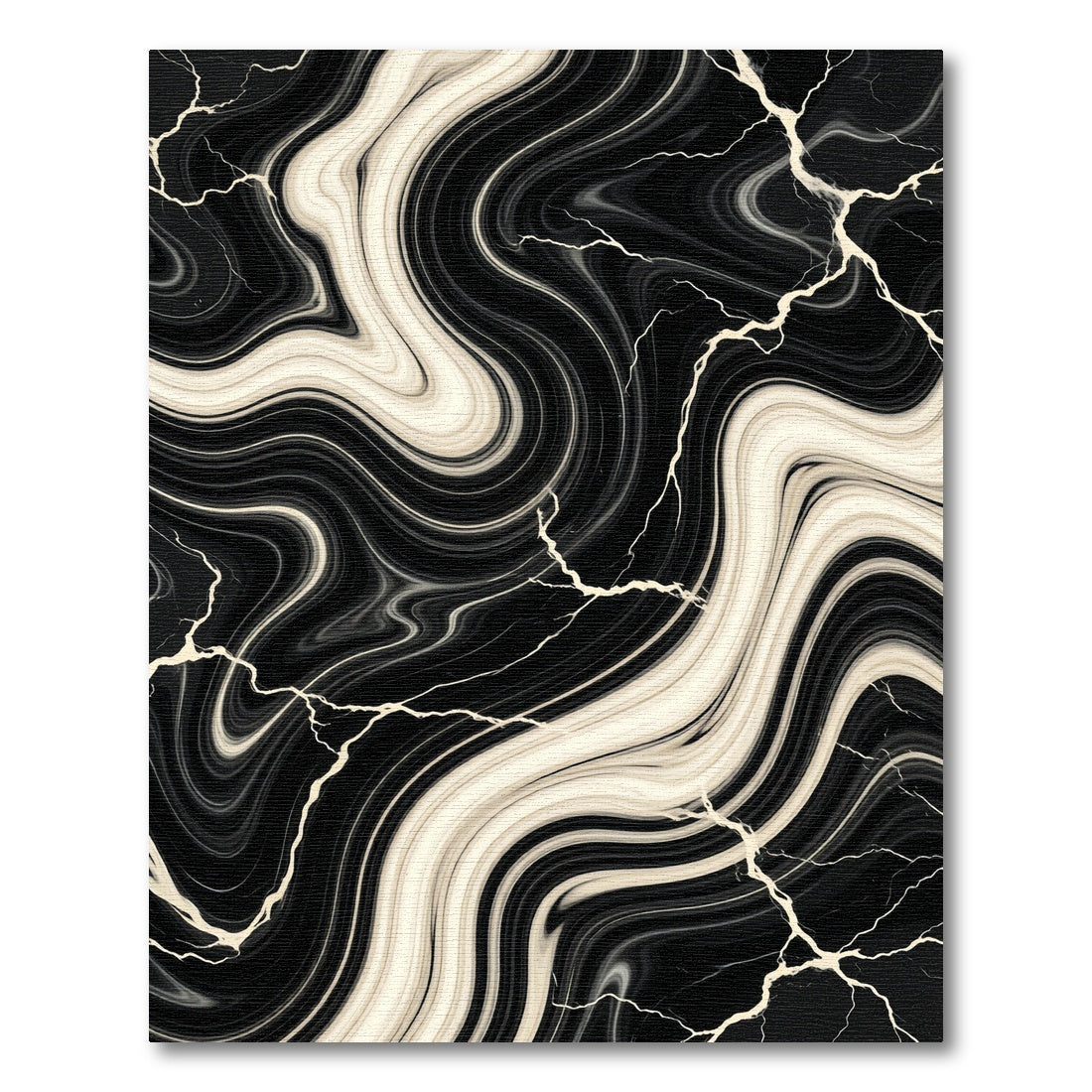 Black and Cream Liquid Marble Swirl Rug