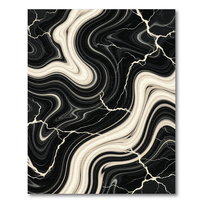 Black and Cream Liquid Marble Swirl Rug