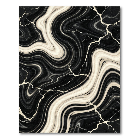 Black and Cream Liquid Marble Swirl Rug