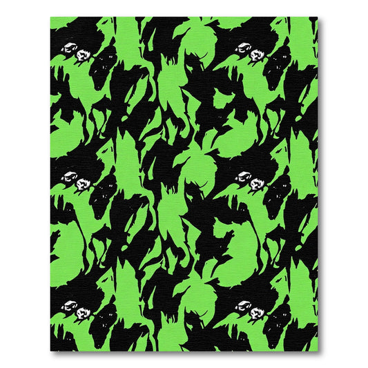 Electric Green Black Abstract Creatures Rug