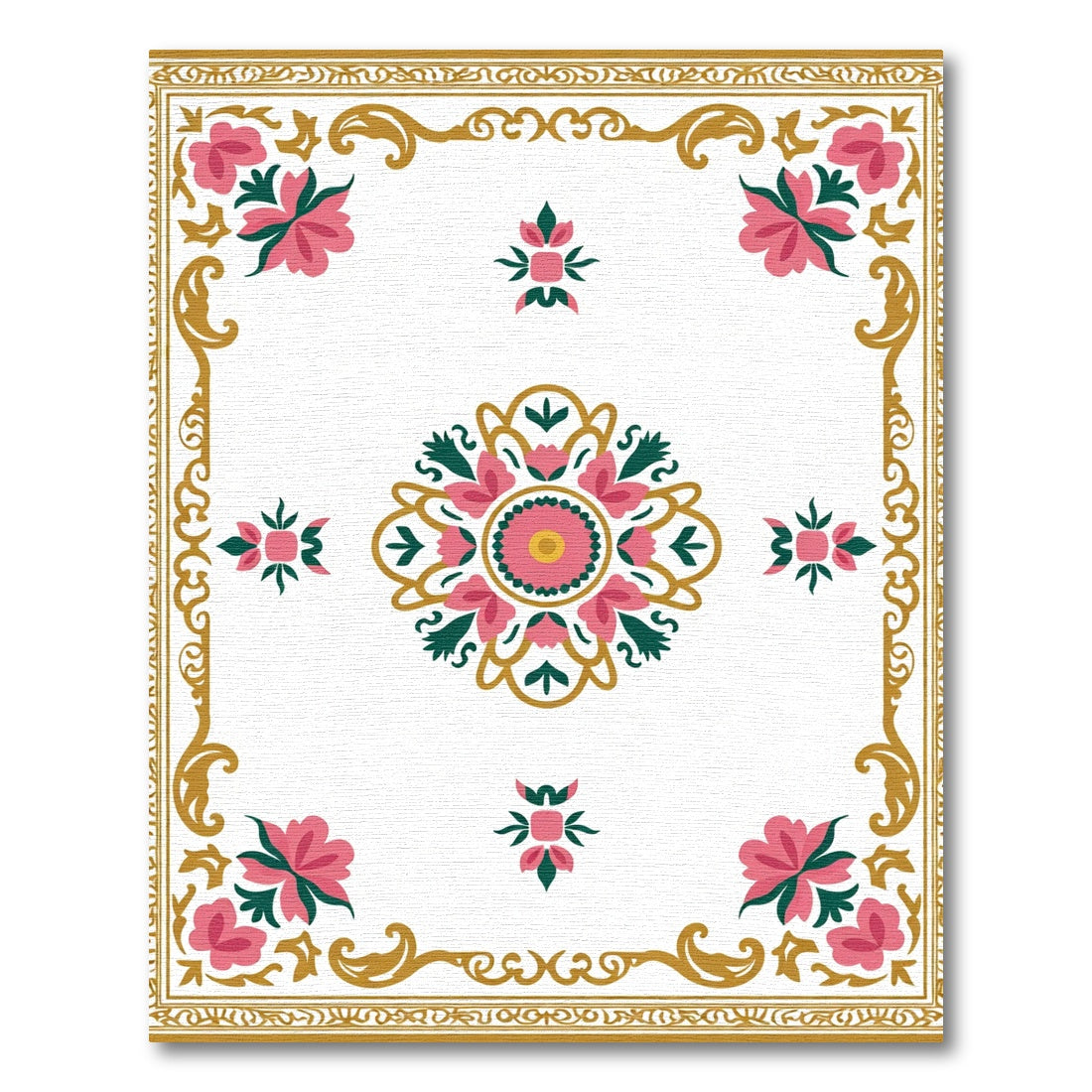 Vibrant Pink Floral Medallion Scroll Rug