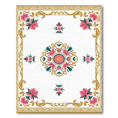 Vibrant Pink Floral Medallion Scroll Rug