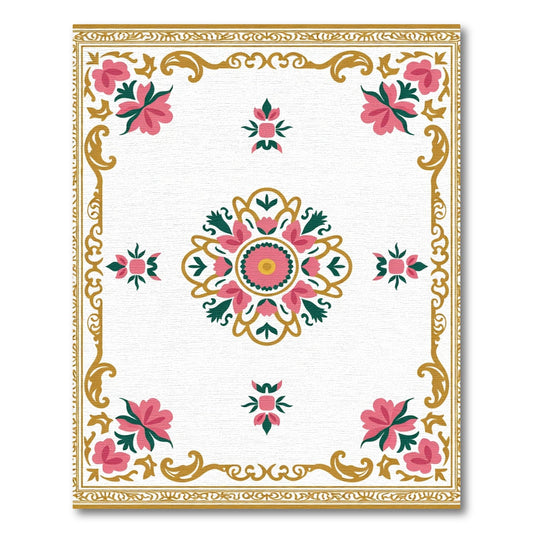 Vibrant Pink Floral Medallion Scroll Rug