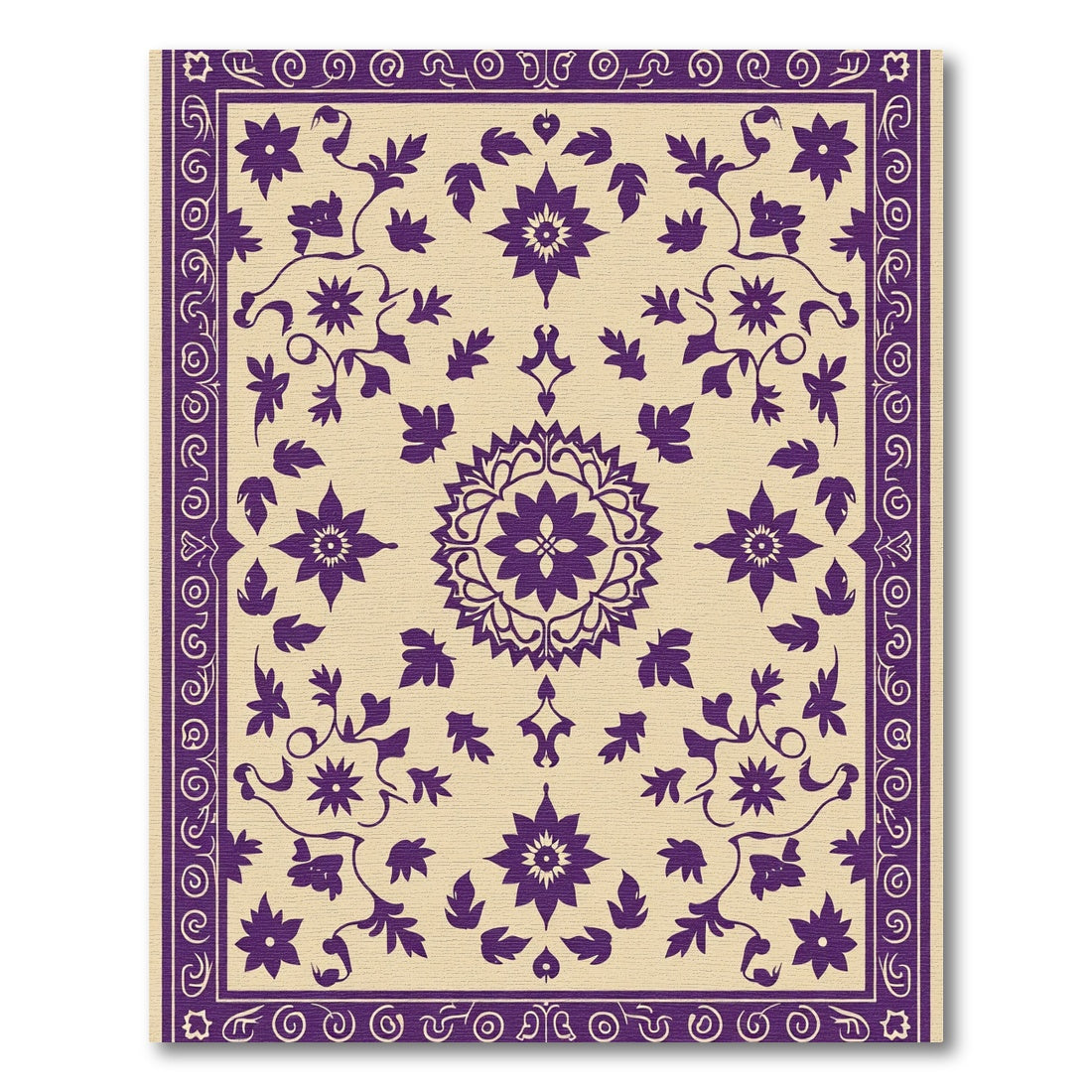 Purple Floral Medallion Cream Border Rug