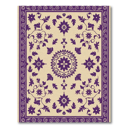 Purple Floral Medallion Cream Border Rug