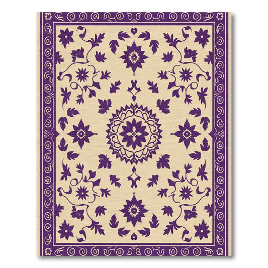 Purple Floral Medallion Cream Border Rug