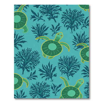 Teal Ocean Turtles Seaweed Collection Rug