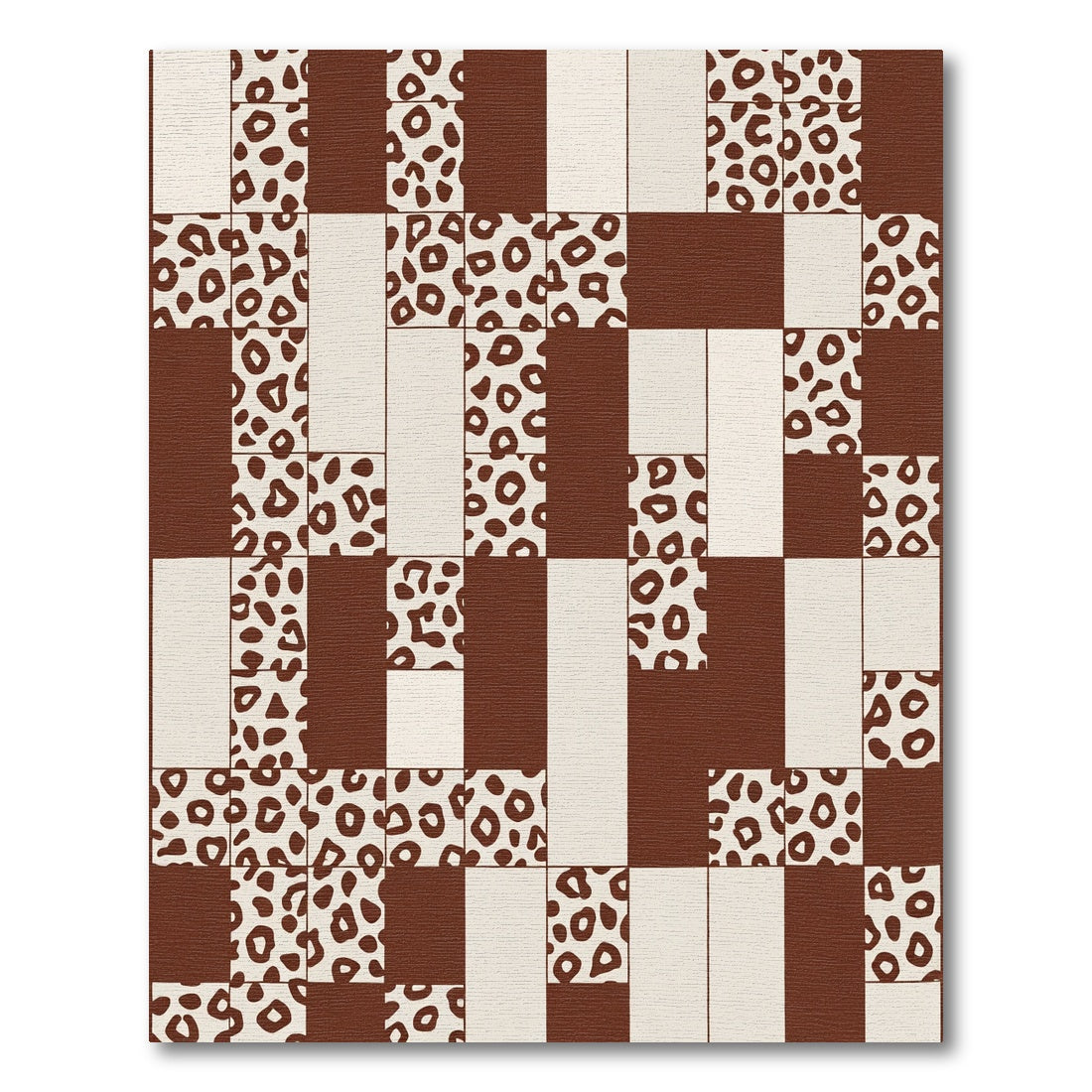 Brown Cream Leopard Patchwork Grid Rug