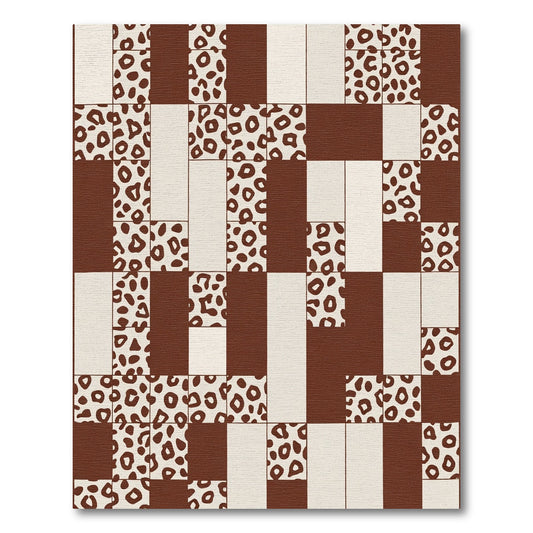 Brown Cream Leopard Patchwork Grid Rug