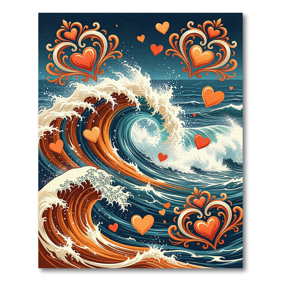 Coral Heart Swirl Ocean Waves Rug