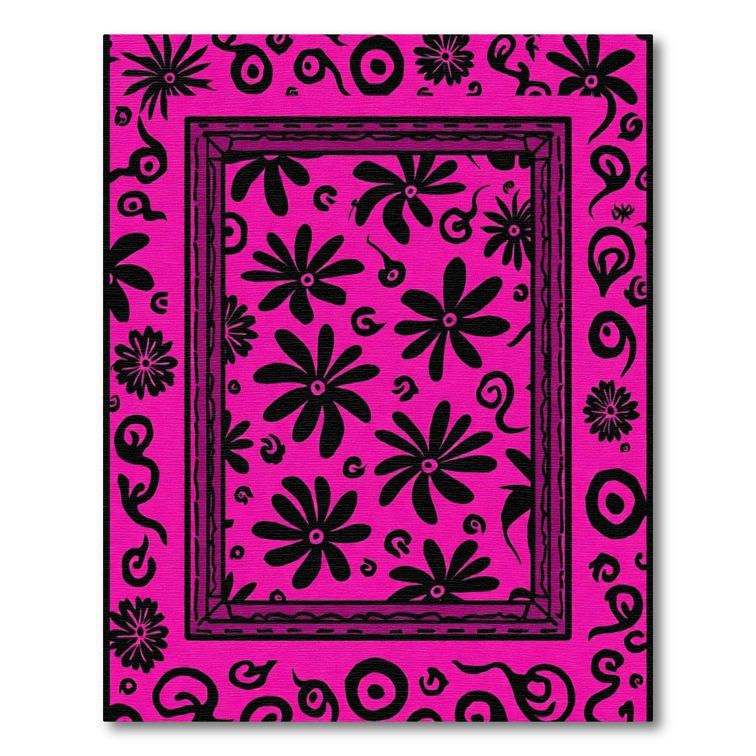 Bold Pink Floral Border Rug
