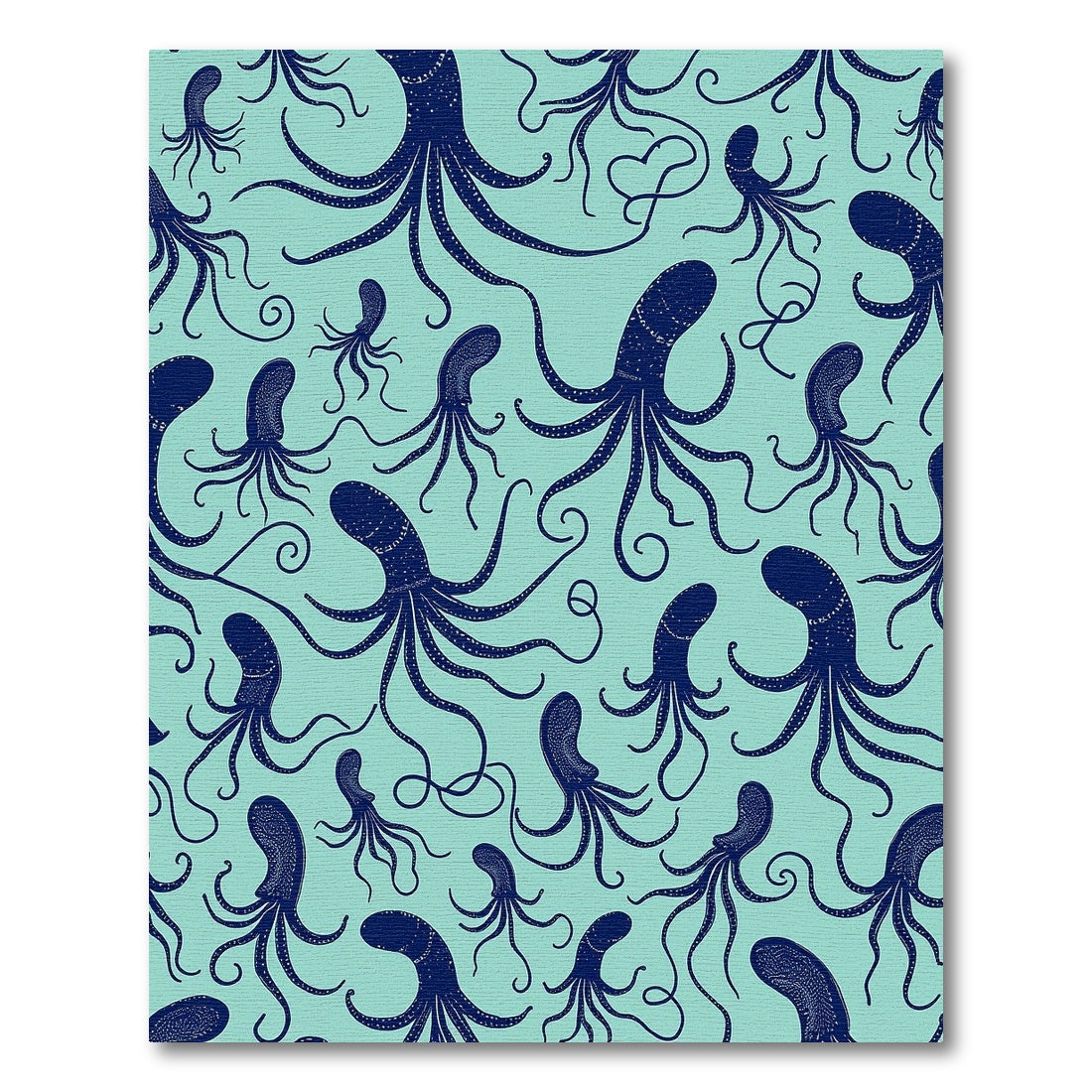 Teal Navy Octopus Tentacles Whimsical Rug