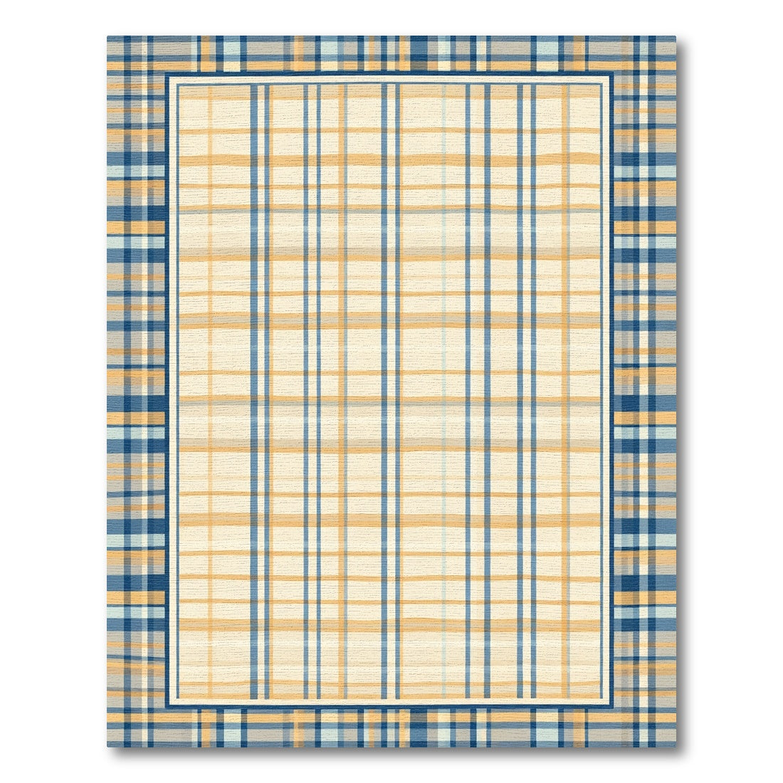 Navy Blue Ochre Plaid Frame Rug